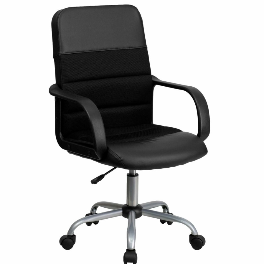 Task Chairs * | Deals Task Chairs Flash Furniture Mid-Back Leather And Mesh Swivel Task Chair