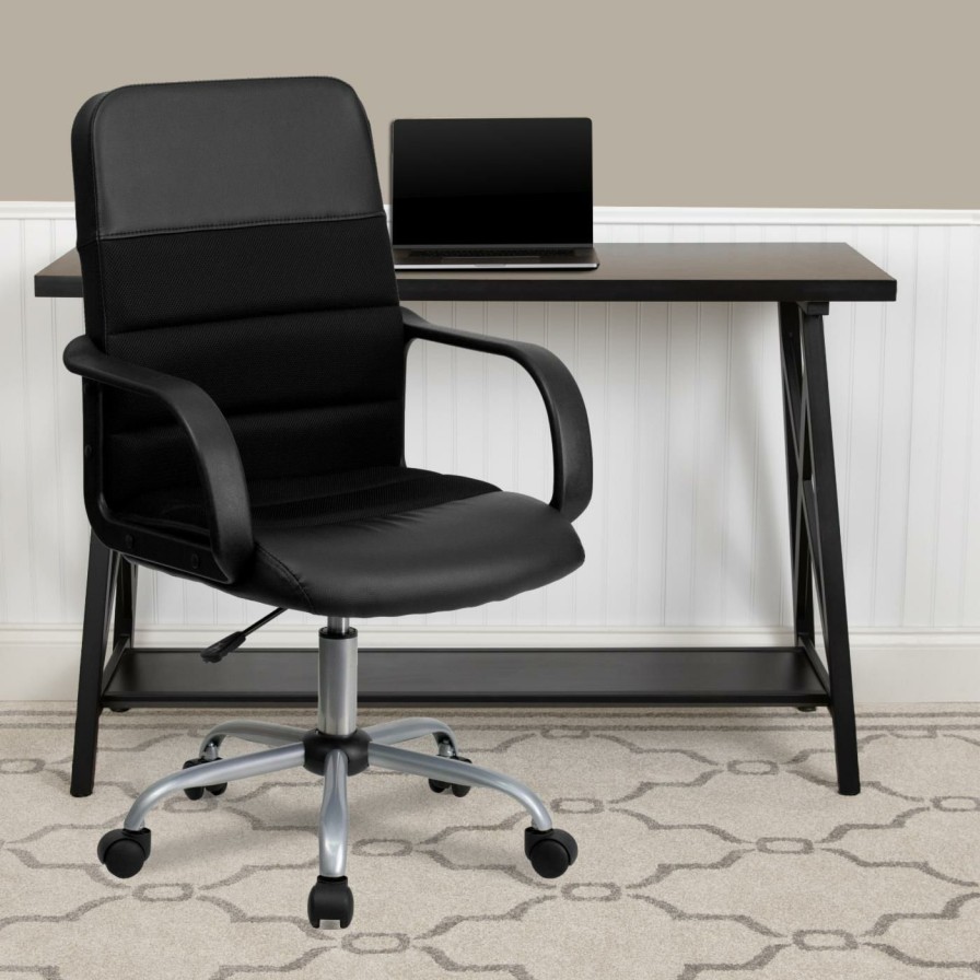 Task Chairs * | Deals Task Chairs Flash Furniture Mid-Back Leather And Mesh Swivel Task Chair