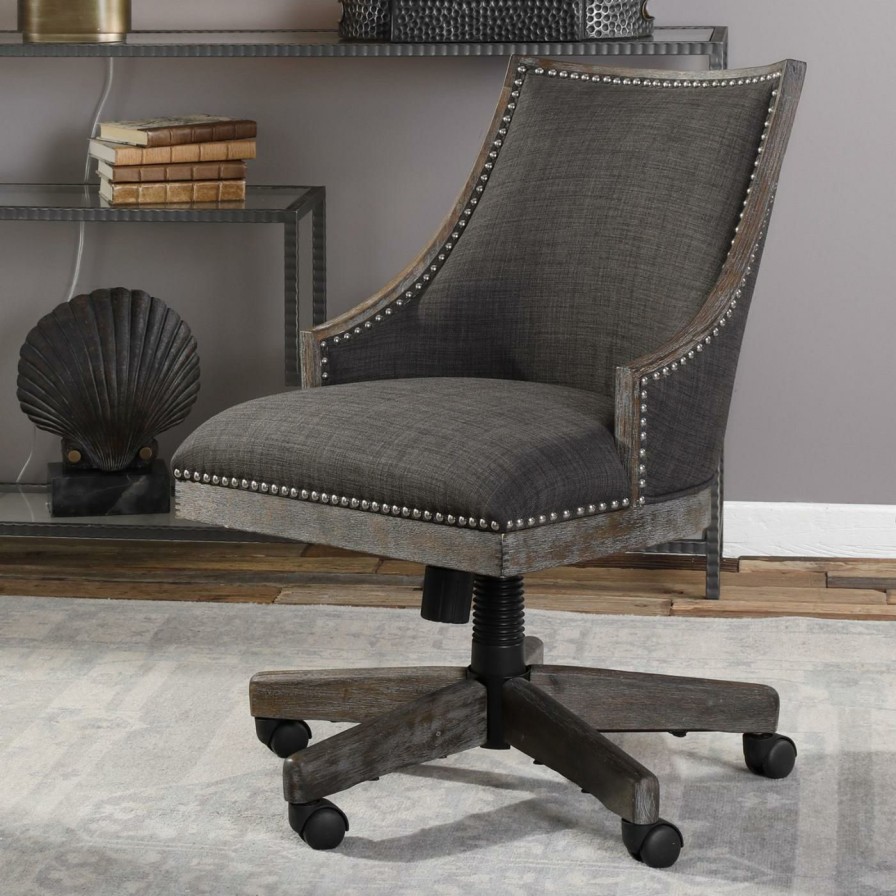 Office Chairs * | Buy Executive Chairs Uttermost Aidrian Charcoal Upholstered Desk Chair