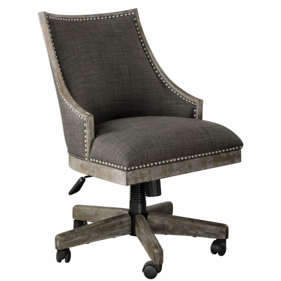 Office Chairs * | Buy Executive Chairs Uttermost Aidrian Charcoal Upholstered Desk Chair