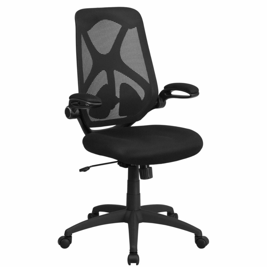 Task Chairs * | Flash Sale Task Chairs Flash Furniture Executive Swivel Office Chair With Padded Seat Adjustable Lumbar 2-Paddle Control And Flip-Up Arms