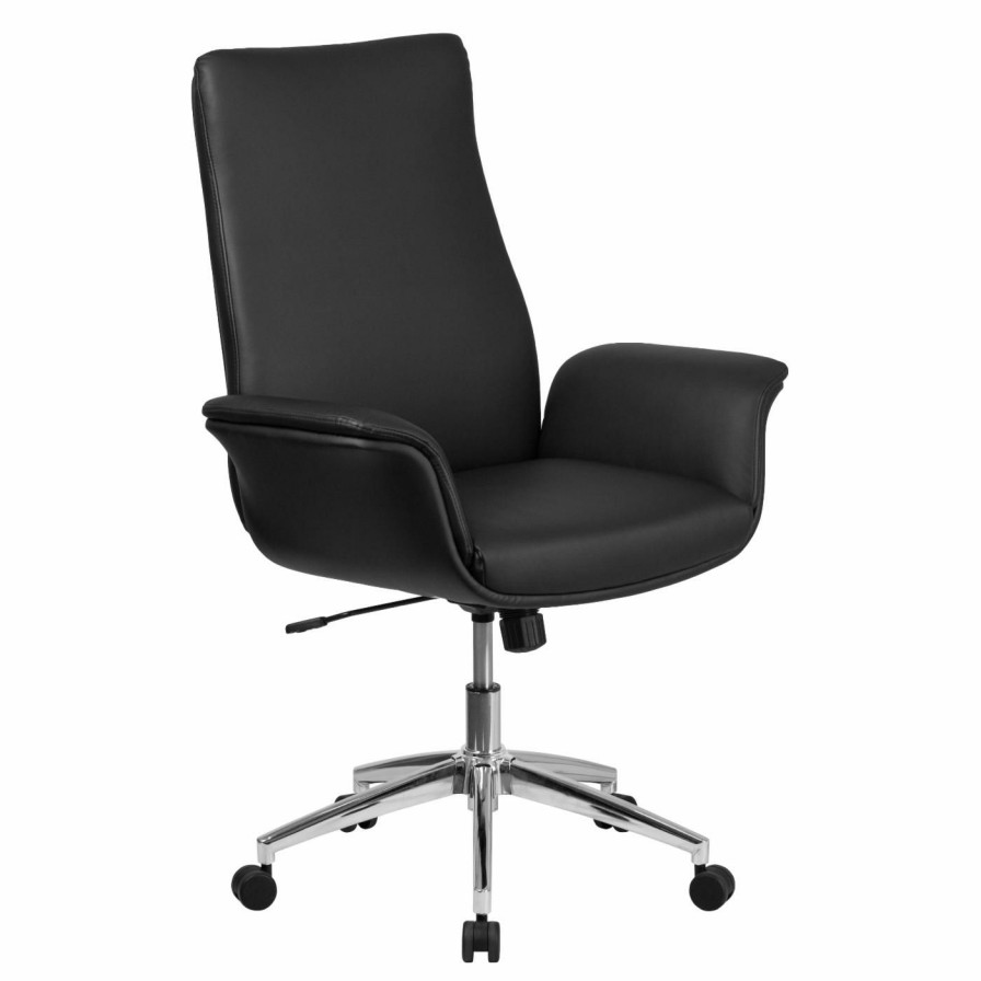 Office Chairs * | Cheapest Executive Chairs Flash Furniture Mid-Back Black Leather Executive Swivel Chair With Flared Arms White