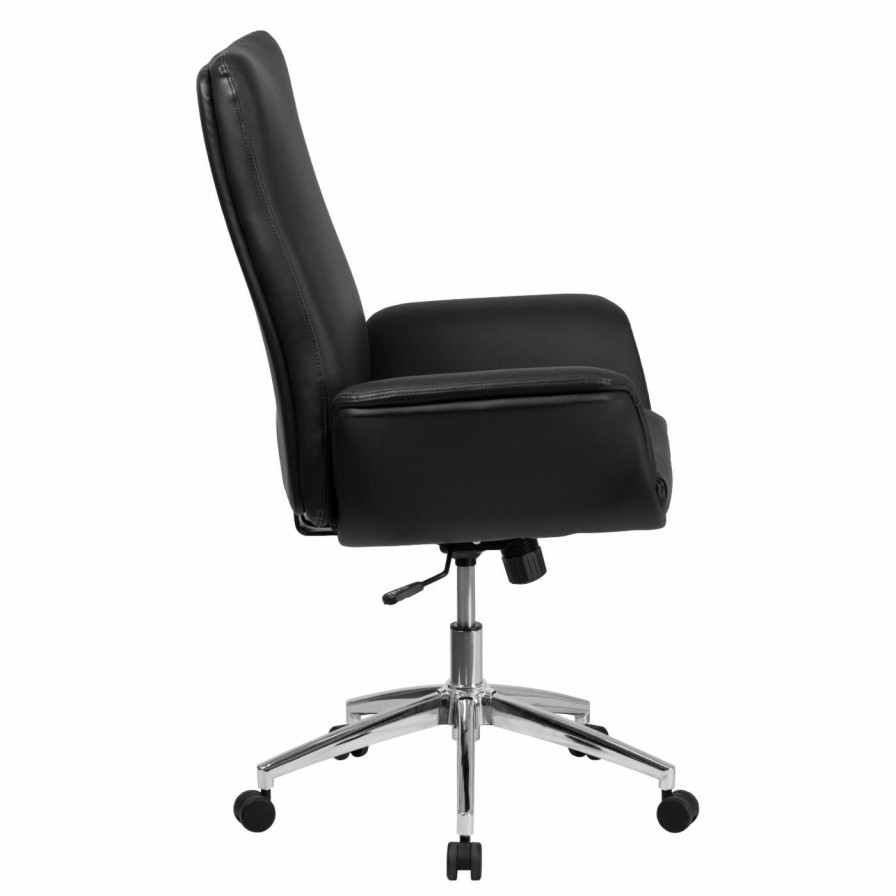 Office Chairs * | Cheapest Executive Chairs Flash Furniture Mid-Back Black Leather Executive Swivel Chair With Flared Arms White