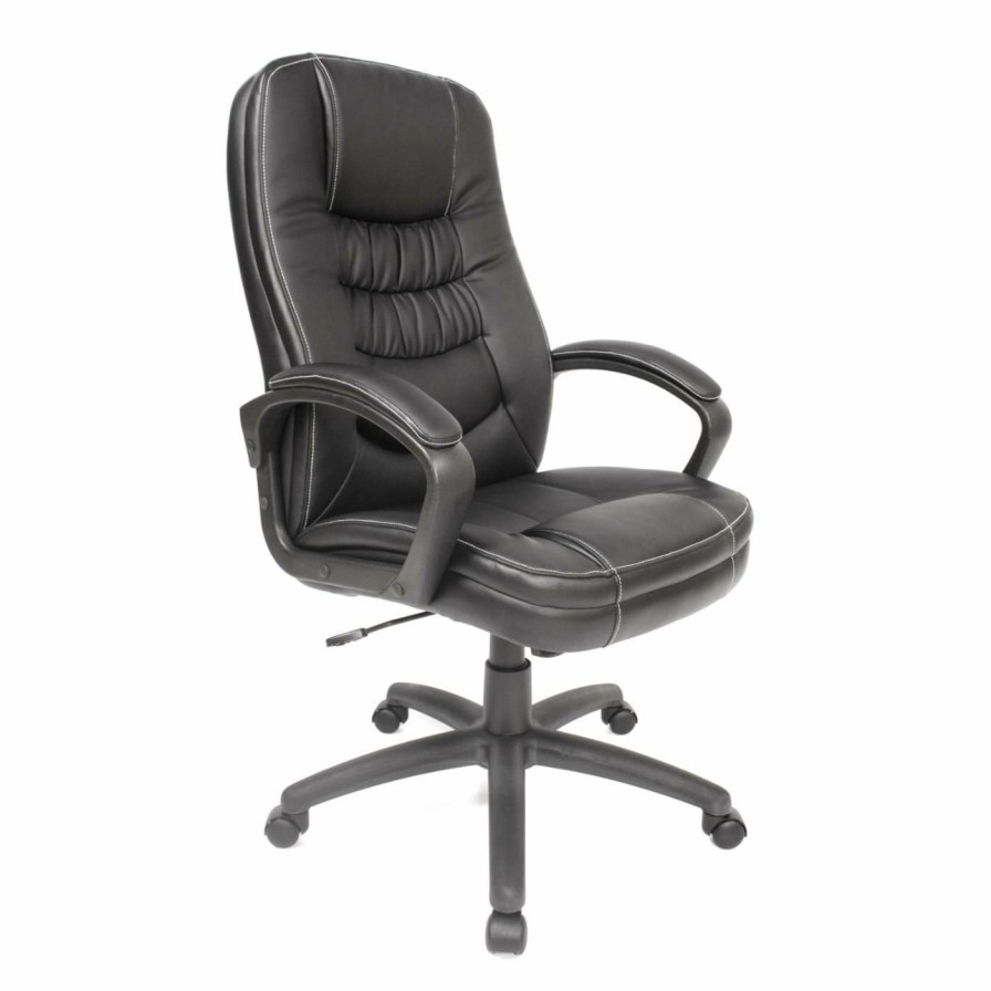 Office Chairs * | Best Sale Executive Chairs Comfort Products Twin-Cushion Bonded Leather Executive Chair Black