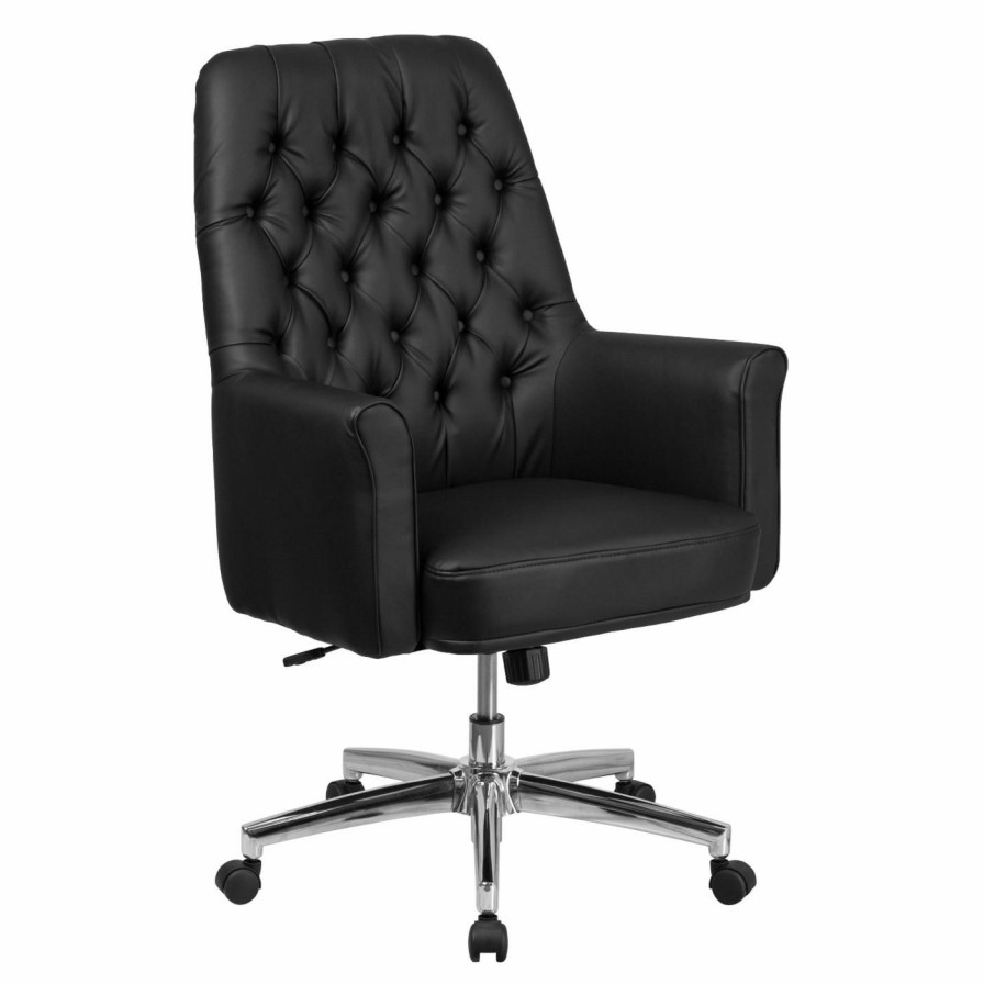 Office Chairs * | Promo Executive Chairs Flash Furniture Mid-Back Traditional Tufted Leather Executive Swivel Chair With Arms