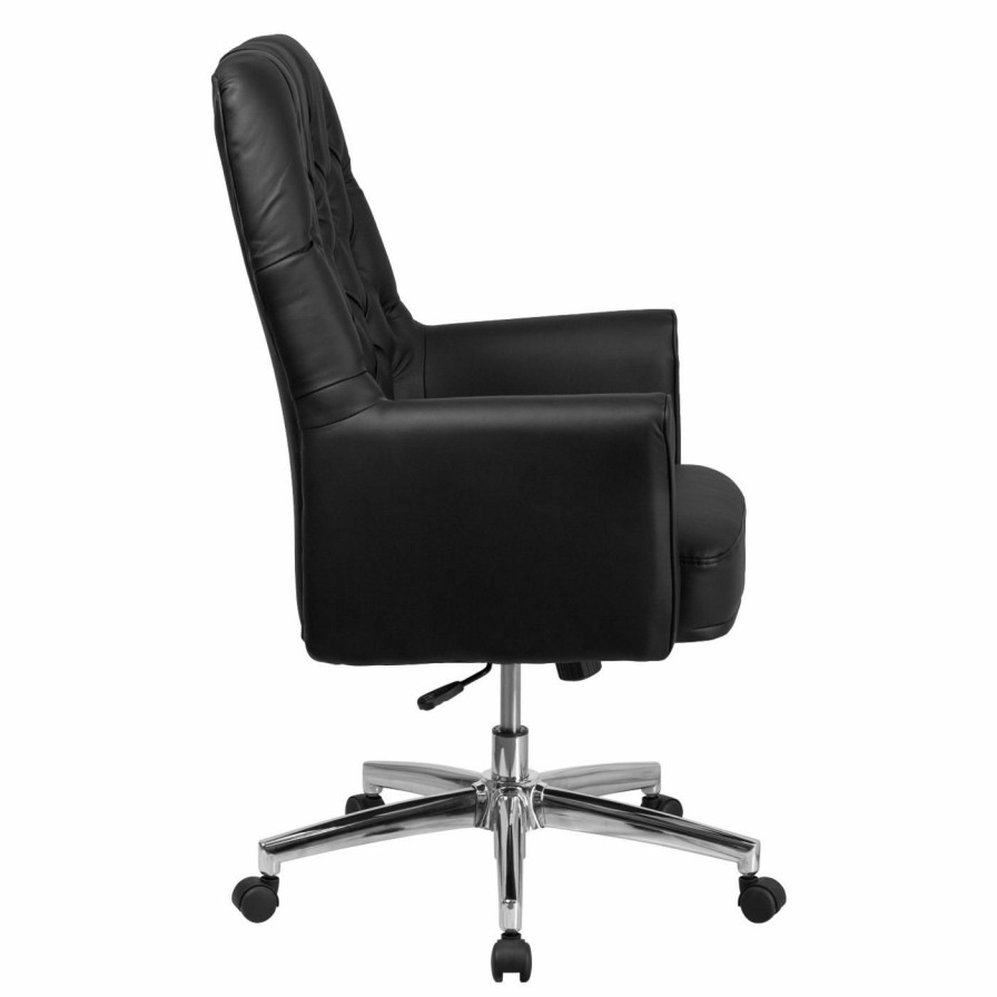 Office Chairs * | Promo Executive Chairs Flash Furniture Mid-Back Traditional Tufted Leather Executive Swivel Chair With Arms