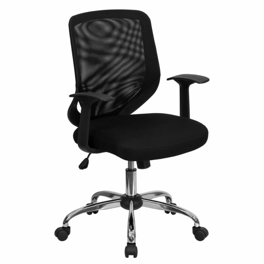 Task Chairs * | Budget Task Chairs Flash Furniture Mid-Back Office Chair With Mesh Fabric Seat Black