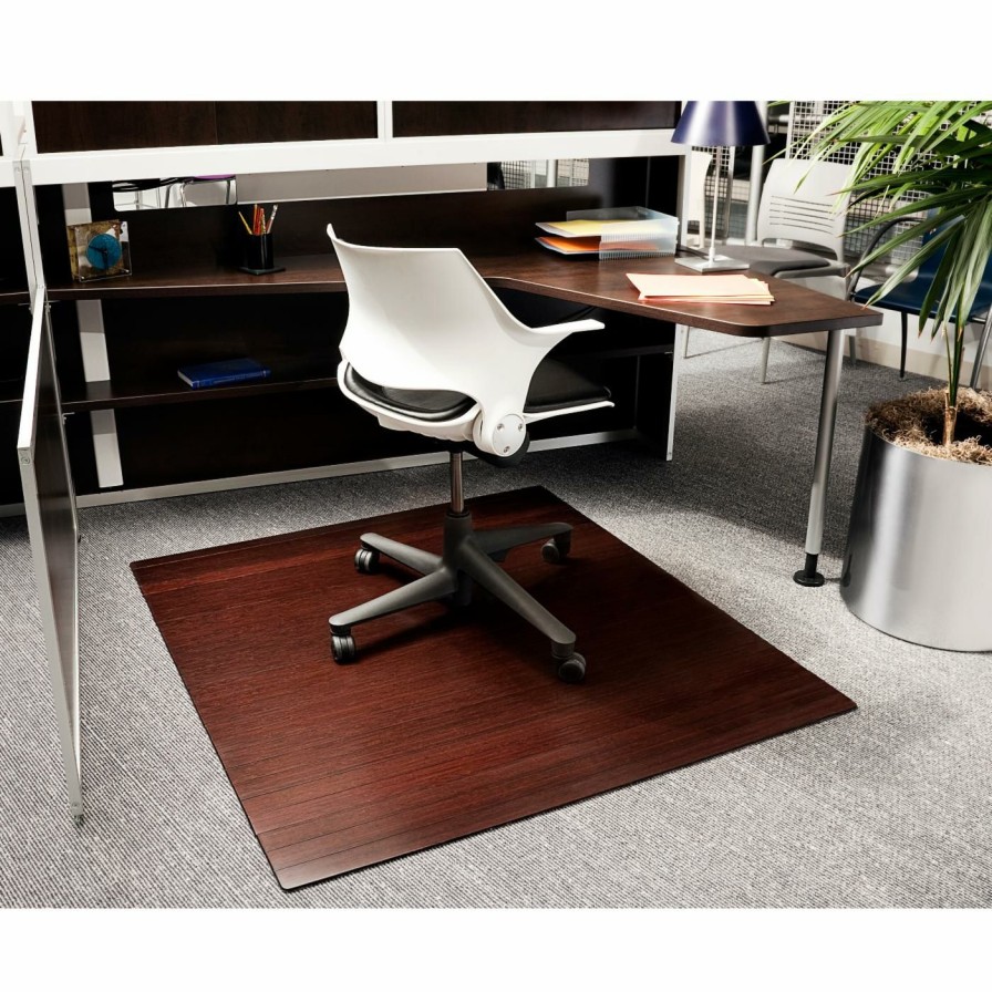 Computer Chair Mats * | Hot Sale Anji Mountain Computer Chair Mats Dark Cherry 48 X 52 Bamboo Roll-Up Office Chair Mat 1/4 Inch Thick