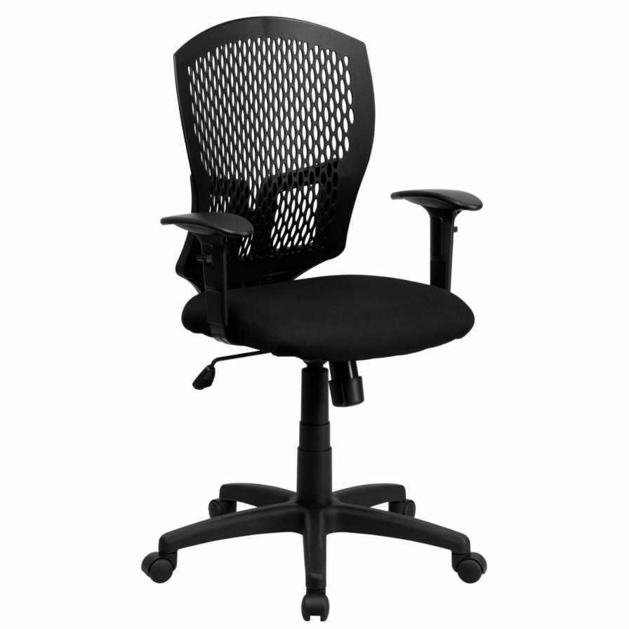 Task Chairs * | Coupon Task Chairs Flash Furniture Mid-Back Designer Back Swivel Task Chair With Padded Fabric Seat And Height Adjustable Arms