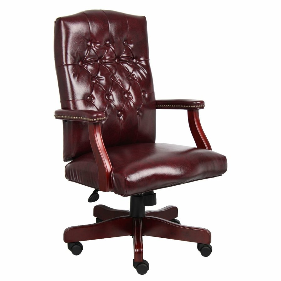 Office Chairs * | Best Pirce Executive Chairs Boss Classic Executive Oxblood Vinyl Chair With Mahogany Finish