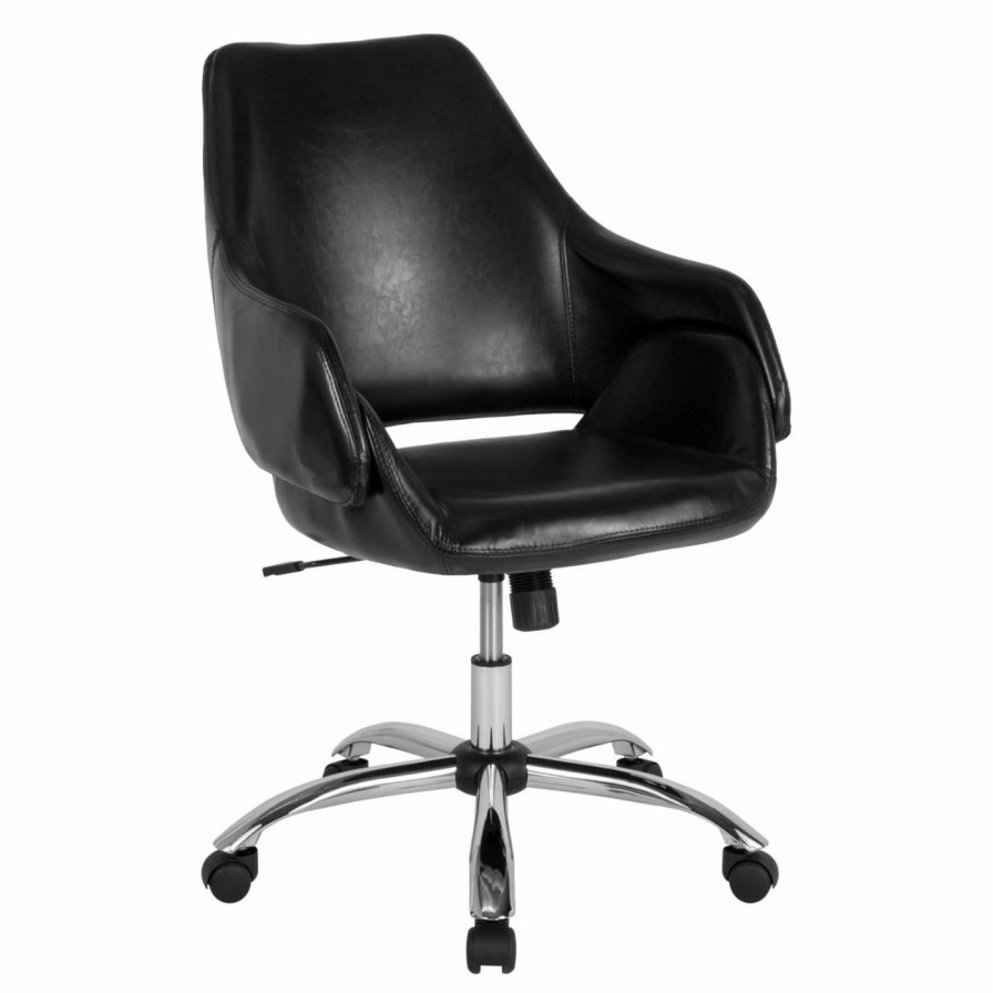 Task Chairs * | New Task Chairs Flash Furniture Madrid Leather Mid Back Office Chair White