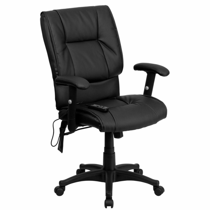 Office Chairs * | Buy Executive Chairs Flash Furniture Mid-Back Massaging Leather Executive Swivel Office Chair