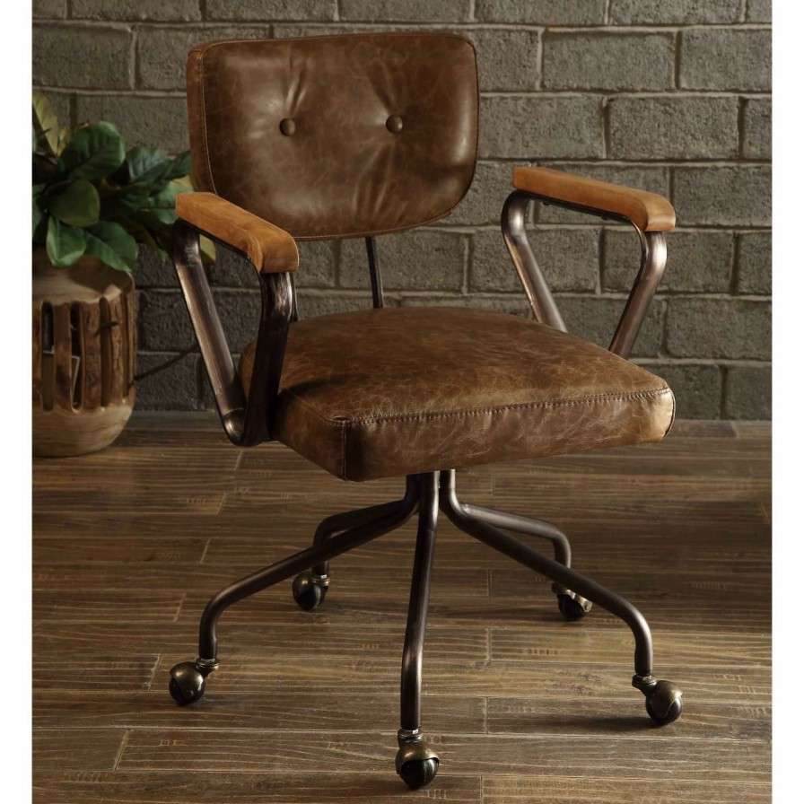 Task Chairs * | Discount Task Chairs Acme Furniture Hallie Top Grain Leather Task Chair