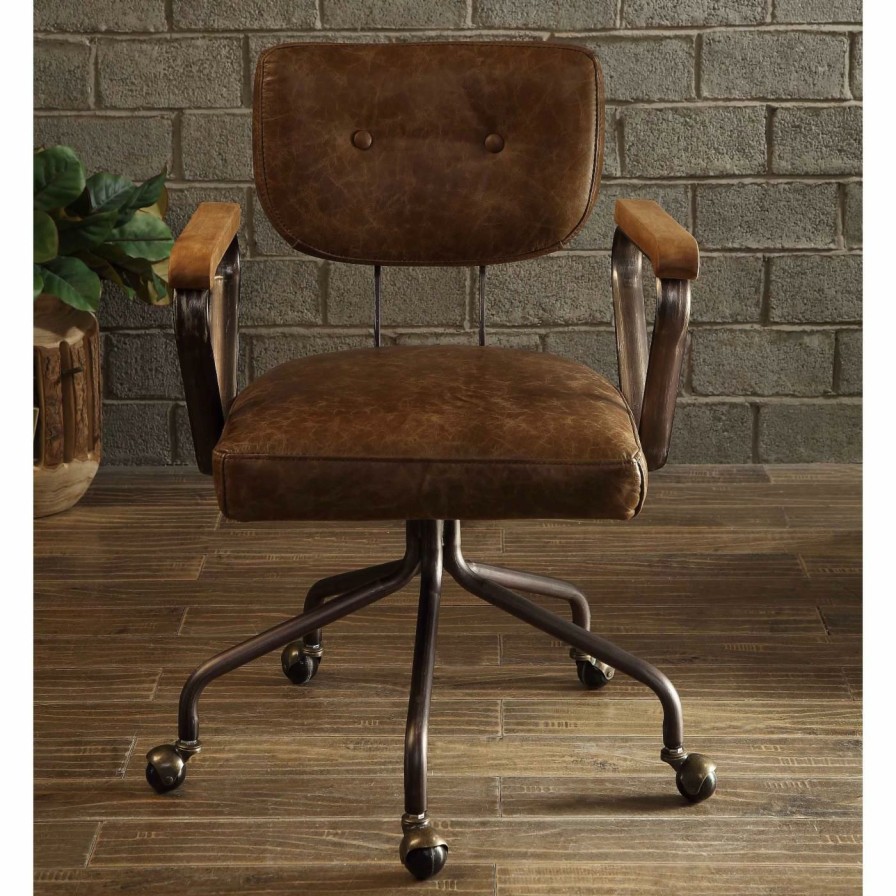 Task Chairs * | Discount Task Chairs Acme Furniture Hallie Top Grain Leather Task Chair