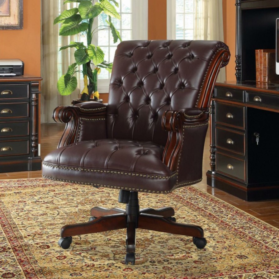 Office Chairs * | Outlet Executive Chairs Benzara Button Tufted Faux Leather Executive Office Chair