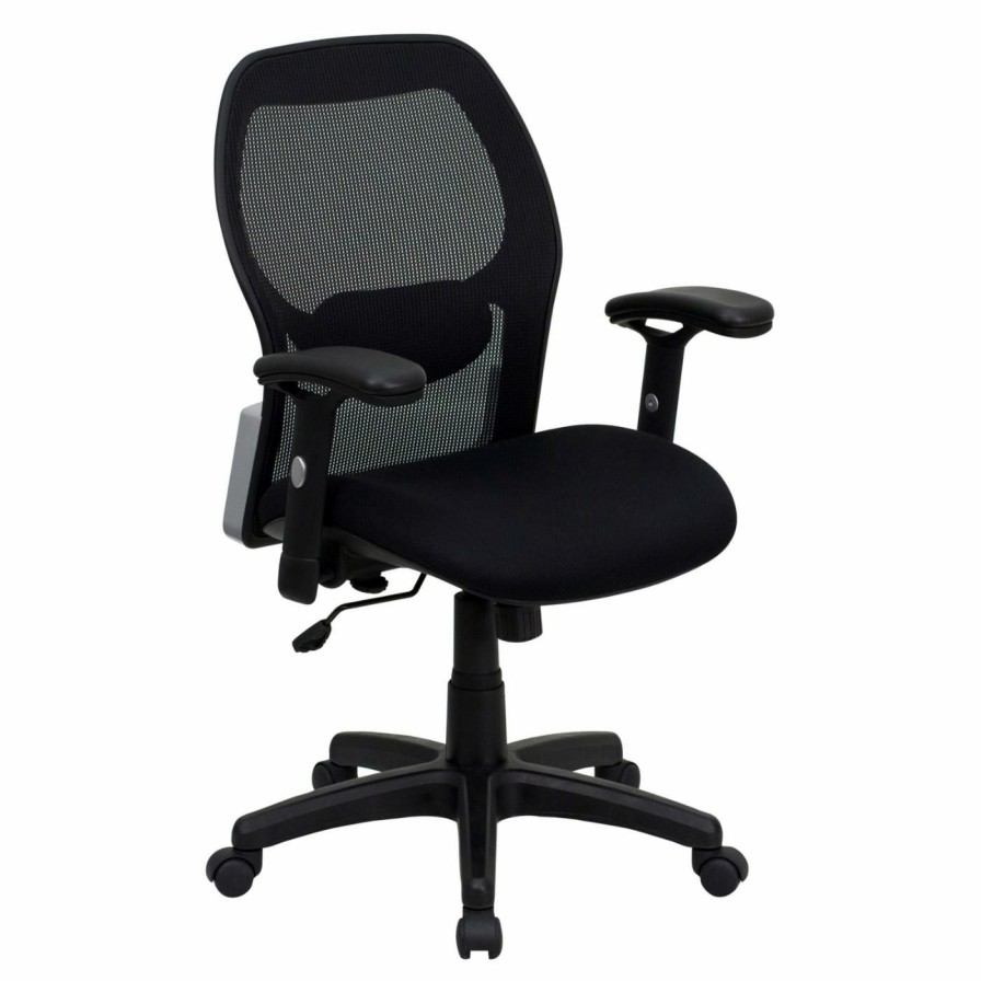 Task Chairs * | Wholesale Task Chairs Flash Furniture Mid-Back Super Mesh Office Chair Black Fabric Seat