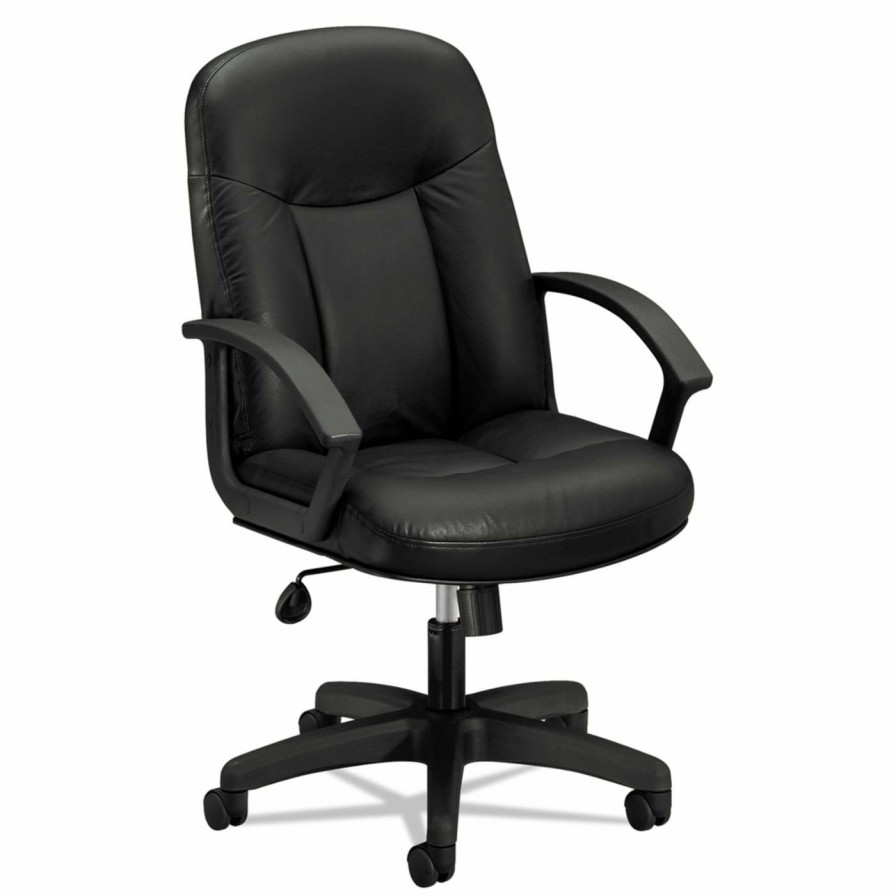 Task Chairs * | Cheapest Task Chairs Basyx Vl601 Series Leather High-Back Swivel/Tilt Chair Black