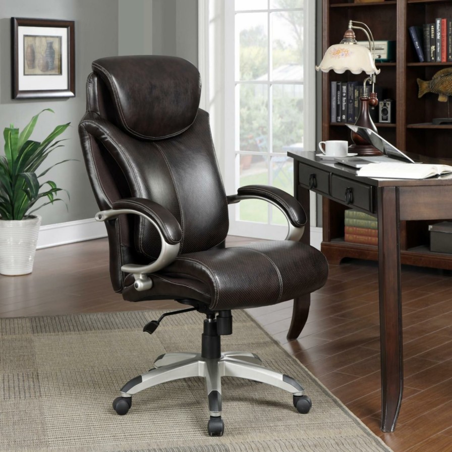 Office Chairs * | Best Reviews Of Executive Chairs Serta Air Health & Wellness Big And Tall Eco-Friendly Bonded Leather Executive Office Chair Roasted Chestnut