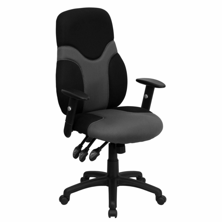 Task Chairs * | Flash Sale Task Chairs Flash Furniture High Back Ergonomic Task Chair With Adjustable Arms Black / Gray