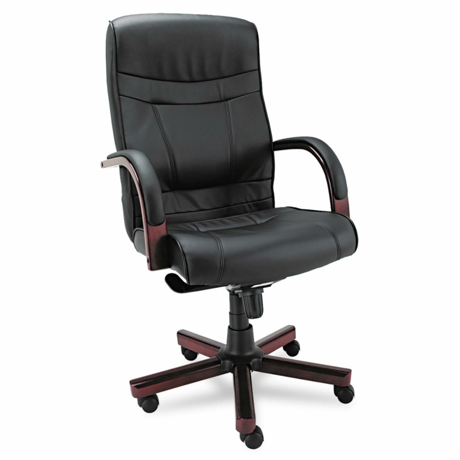 Office Chairs * | Brand New Executive Chairs Alera Madaris Series High-Back Knee Tilt Leather Chair Black/Mahogany