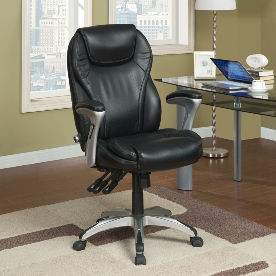 Office Chairs * | Deals Executive Chairs Serta Bonded Leather Ergo-Executive Office Chair Black