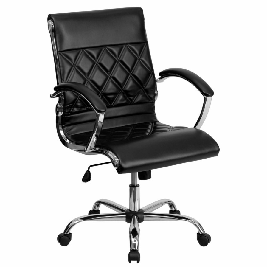 Task Chairs * | Best Sale Task Chairs Flash Furniture Mid-Back Designer Leather Executive Swivel Office Chair With Chrome Base