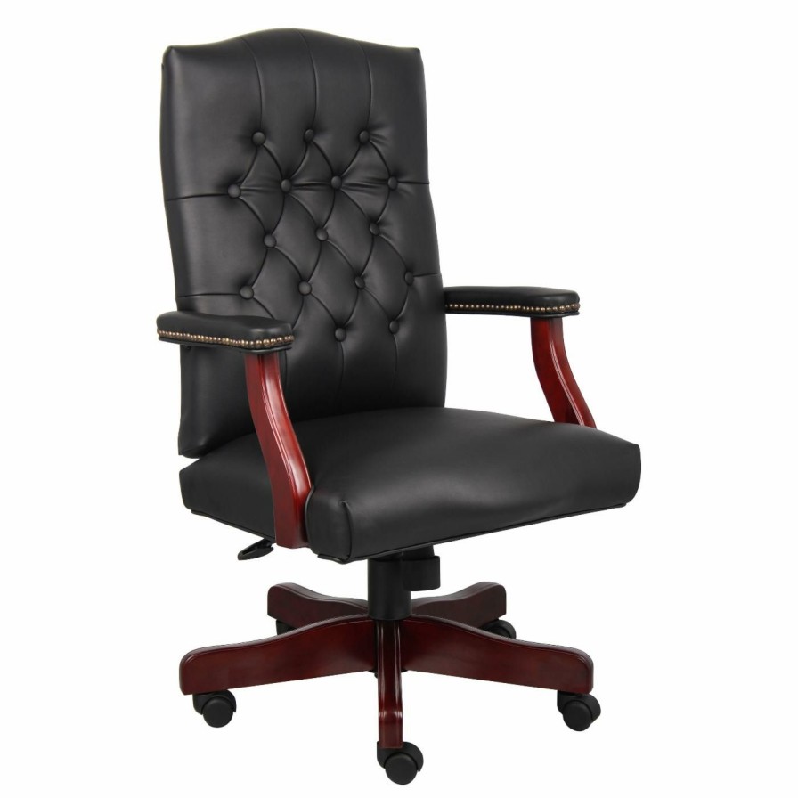 Office Chairs * | New Executive Chairs Boss Classic Black Caressoft Chair With Mahogany Finish