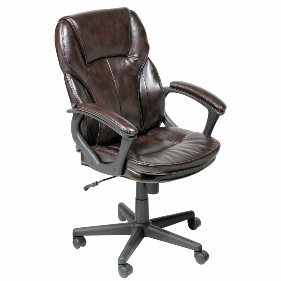 Office Chairs * | Coupon Executive Chairs Serta Puresoft Faux Leather Managers Office Chair Roasted Chestnut Brown