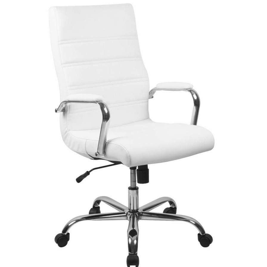 Task Chairs * | Budget Task Chairs Flash Furniture High Back Leather Executive Swivel Office Chair With Chrome Arms