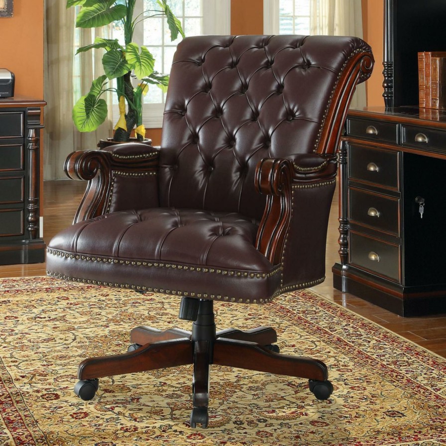 Office Chairs * | Deals Executive Chairs Coaster Furniture Faux Leather Executive Chair Dark Brown