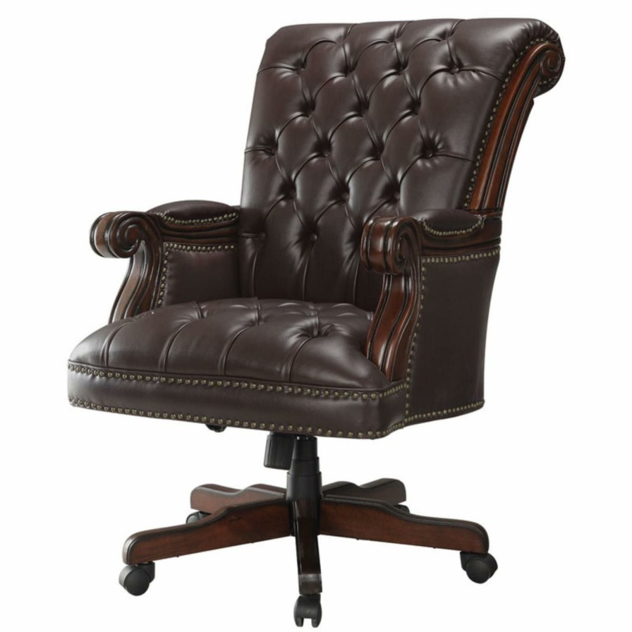 Office Chairs * | Deals Executive Chairs Coaster Furniture Faux Leather Executive Chair Dark Brown