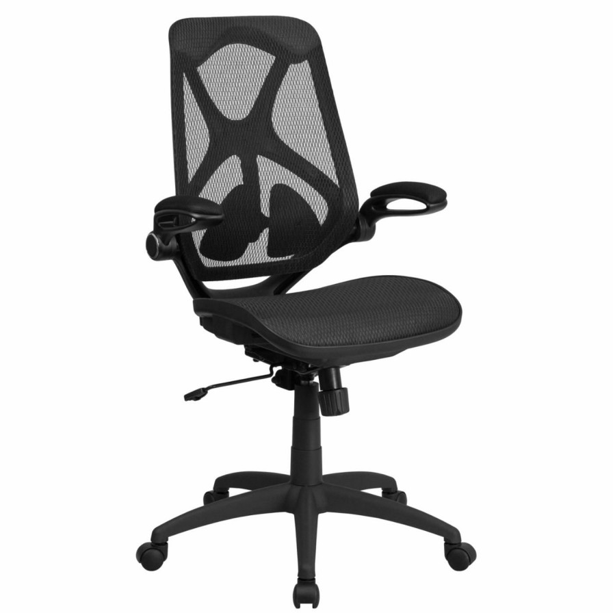 Task Chairs * | Top 10 Task Chairs Flash Furniture Executive Swivel Office Chair With Mesh Seat Adjustable Lumbar 2-Paddle Control And Flip-Up Arms