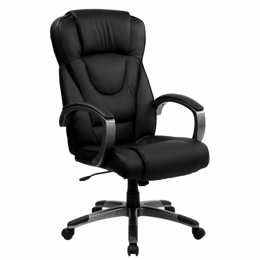 Task Chairs * | Outlet Task Chairs Flash Furniture High Back Executive Office Chair 45.5-49.25H In. Black Leather