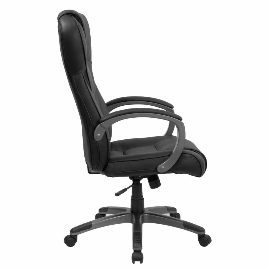 Task Chairs * | Outlet Task Chairs Flash Furniture High Back Executive Office Chair 45.5-49.25H In. Black Leather