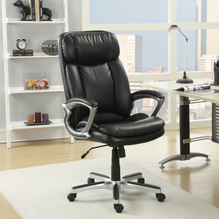 Office Chairs * | Outlet Executive Chairs Serta Puresoft Faux Leather Executive Big & Tall Office Chair Smooth Black