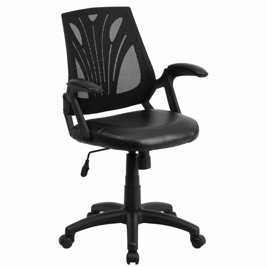 Task Chairs * | Brand New Task Chairs Flash Furniture Mid-Back Mesh Swivel Task Chair With Leather Padded Seat