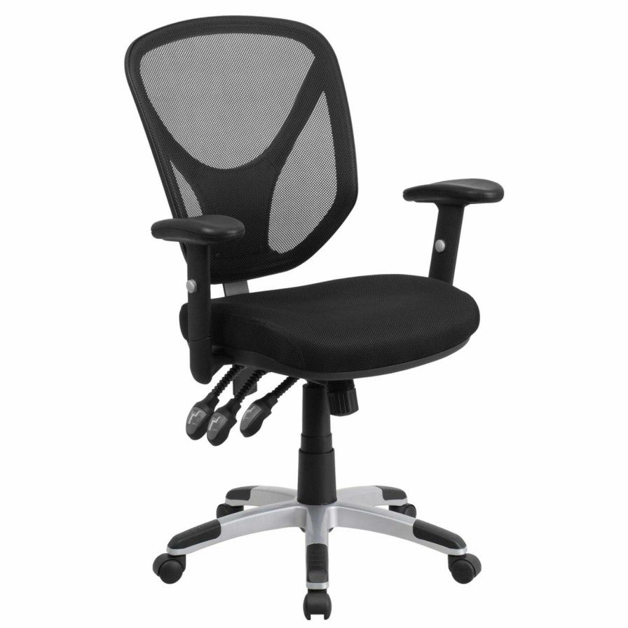 Task Chairs * | Hot Sale Task Chairs Flash Furniture Mid-Back Mesh Swivel Task Chair With Triple Paddle Control And Height Adjustable Arms