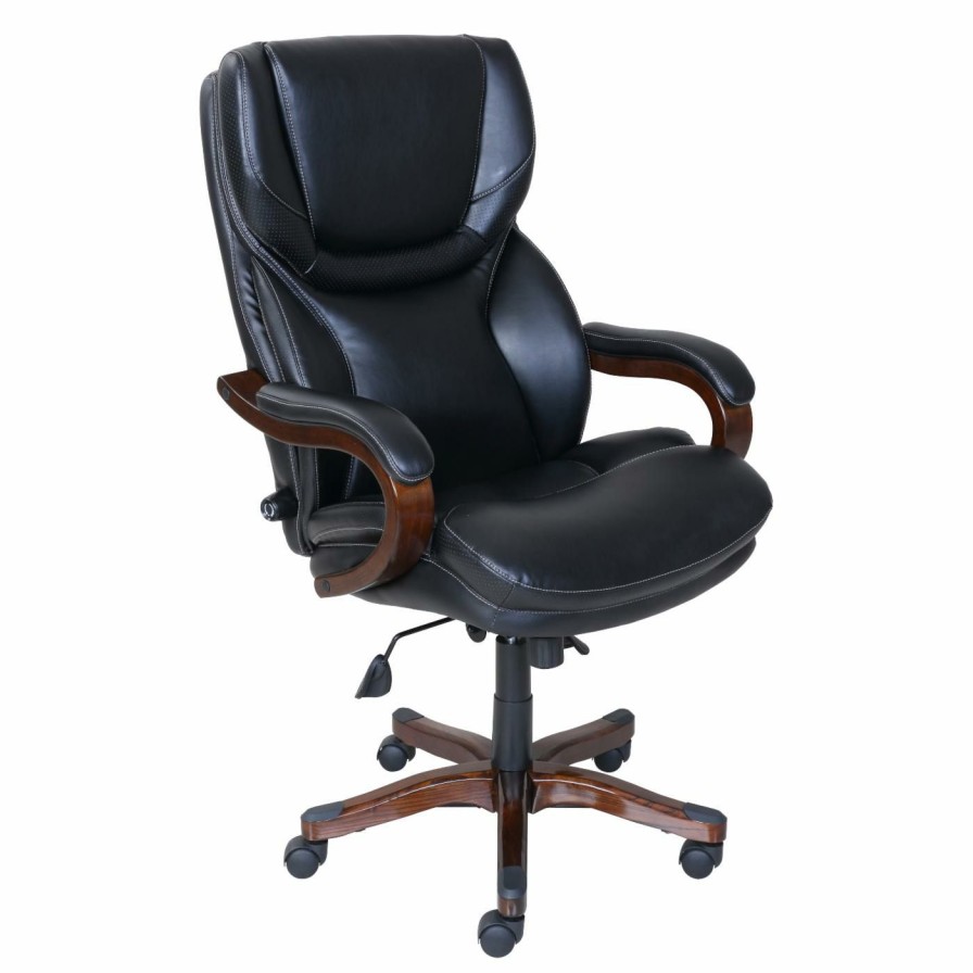 Task Chairs * | Cheap Task Chairs Serta Adjustable Height Eco-Leather Executive Office Chair Black