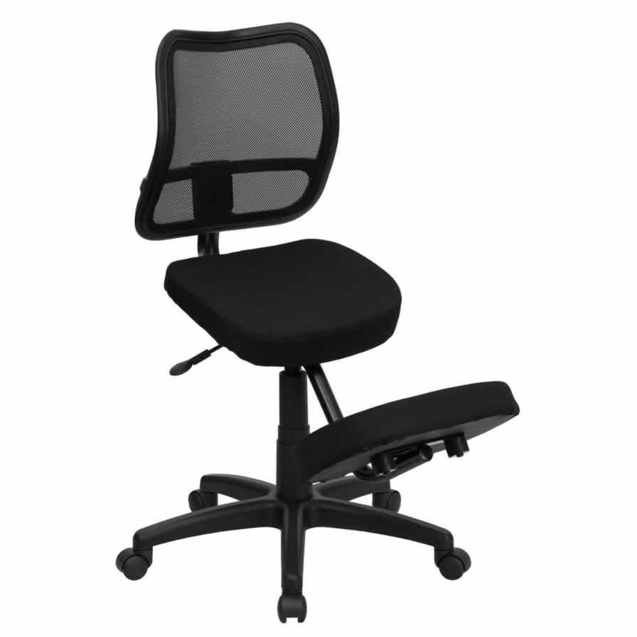 Office Chairs * | Flash Sale Alternative Seating Flash Furniture Ergonomic Kneeling Chair With Mesh Back Black Fabric