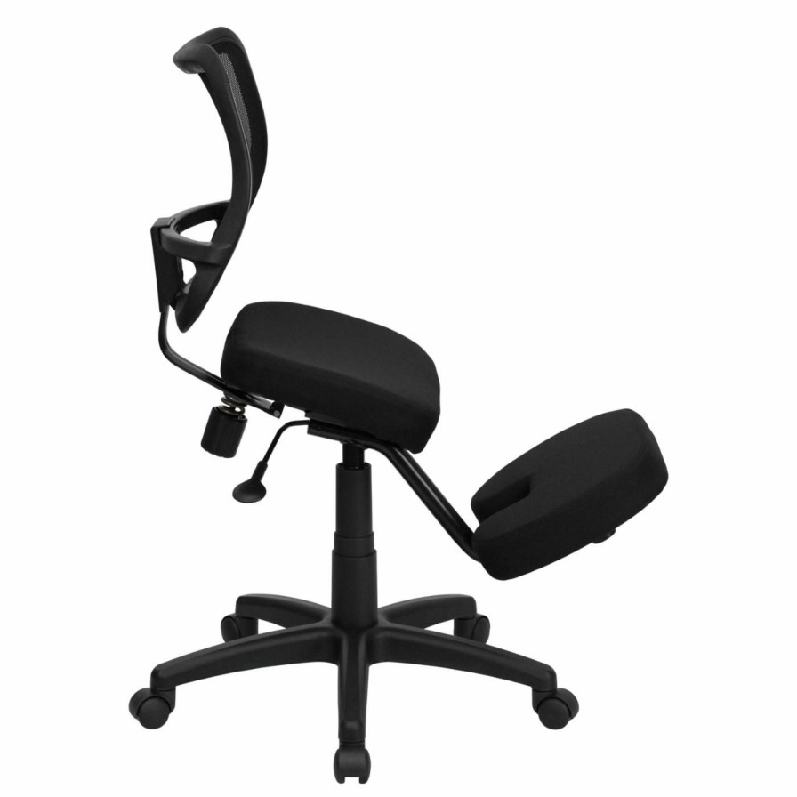 Office Chairs * | Flash Sale Alternative Seating Flash Furniture Ergonomic Kneeling Chair With Mesh Back Black Fabric