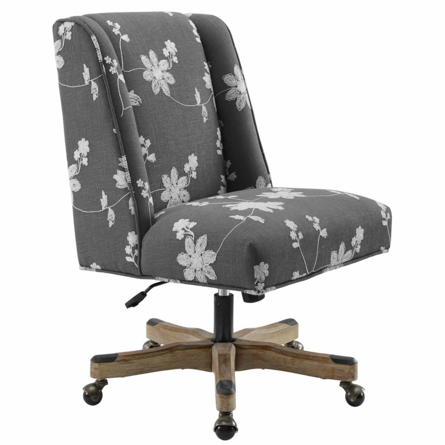 Office Chairs * | Deals Executive Chairs Linon Draper Floral Upholstered Adjustable Height Office Task Chair