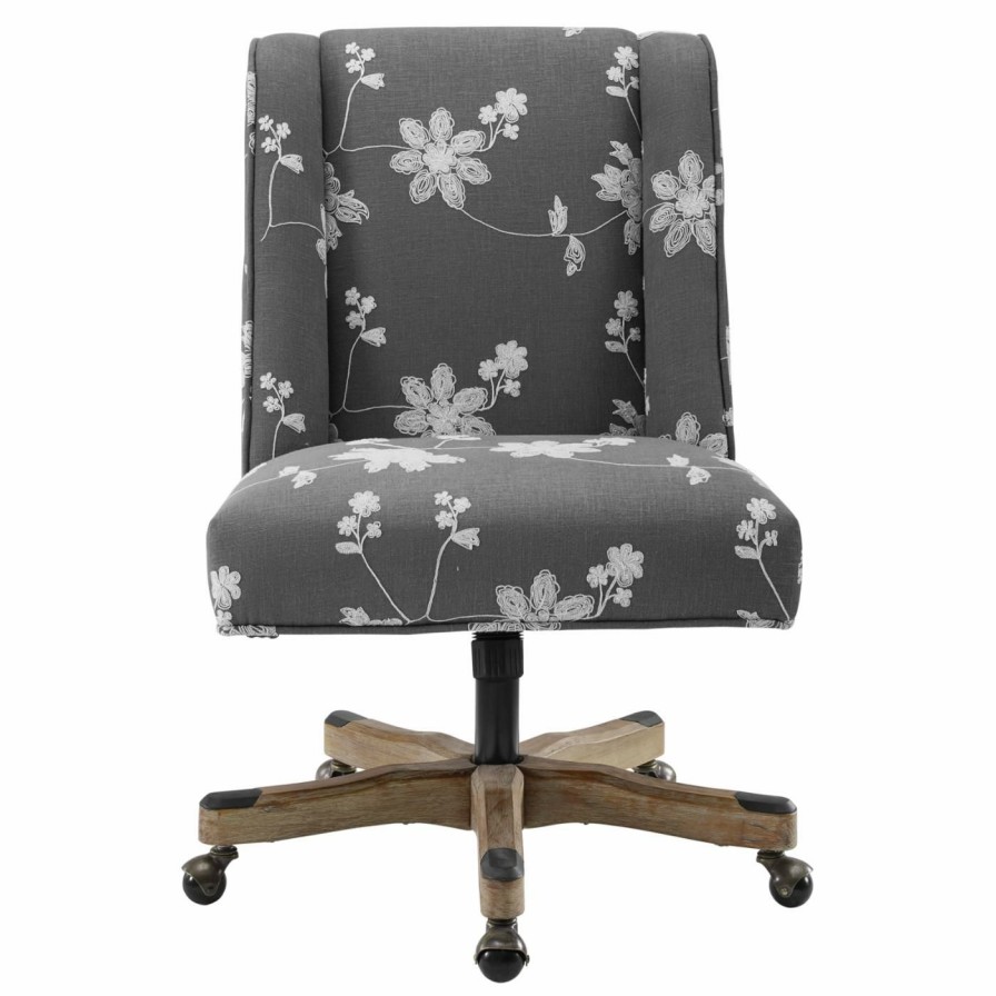 Office Chairs * | Deals Executive Chairs Linon Draper Floral Upholstered Adjustable Height Office Task Chair