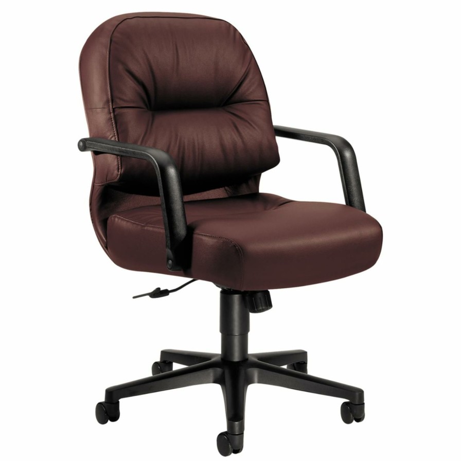 Task Chairs * | Cheapest Task Chairs Hon 2090 Pillow-Soft Series Managerial Leather Mid-Back Swivel/Tilt Chair Black