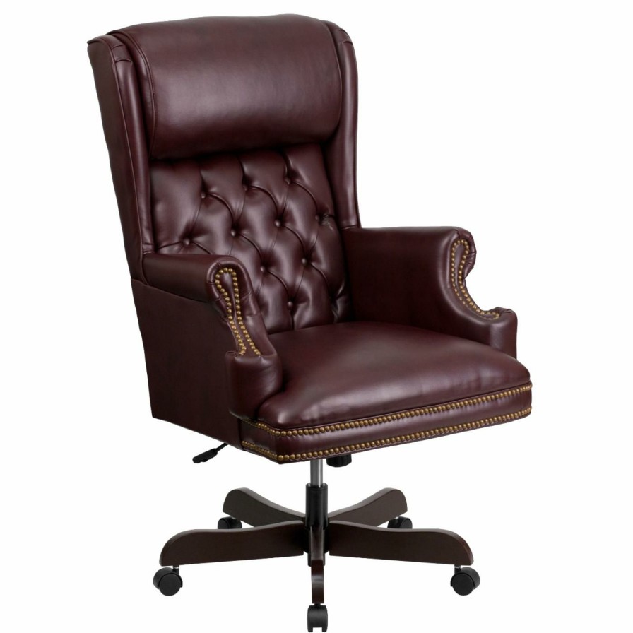 Office Chairs * | Discount Executive Chairs Flash Furniture High Back Traditional Tufted Leather Executive Swivel Office Chair