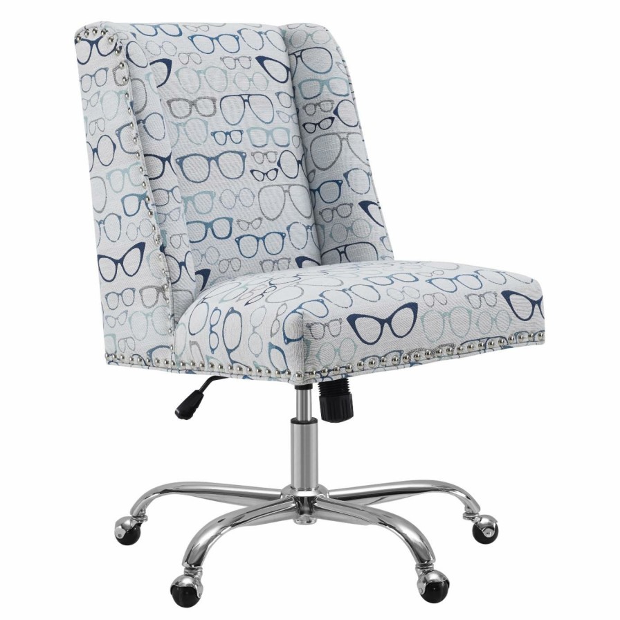 Office Chairs * | Hot Sale Executive Chairs Linon Dobby Upholstered Glasses Office Desk Chair