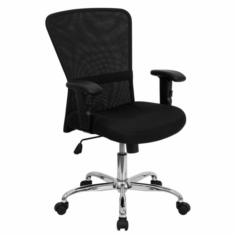 Task Chairs * | Cheapest Task Chairs Flash Furniture Mid-Back Computer Chair With Adjustable Arms And Chrome Base Black