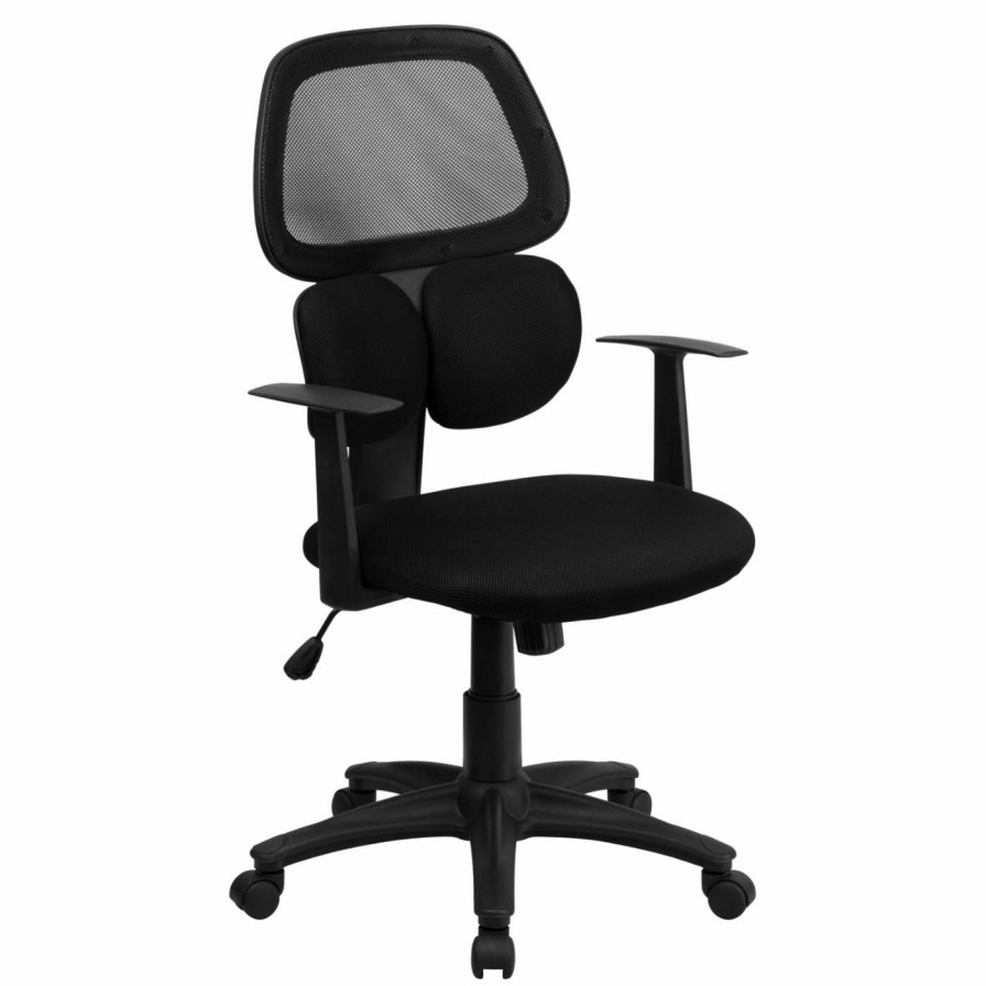 Task Chairs * | Cheapest Task Chairs Flash Furniture Mid-Back Mesh Swivel Task Chair With Flexible Dual Lumbar Support