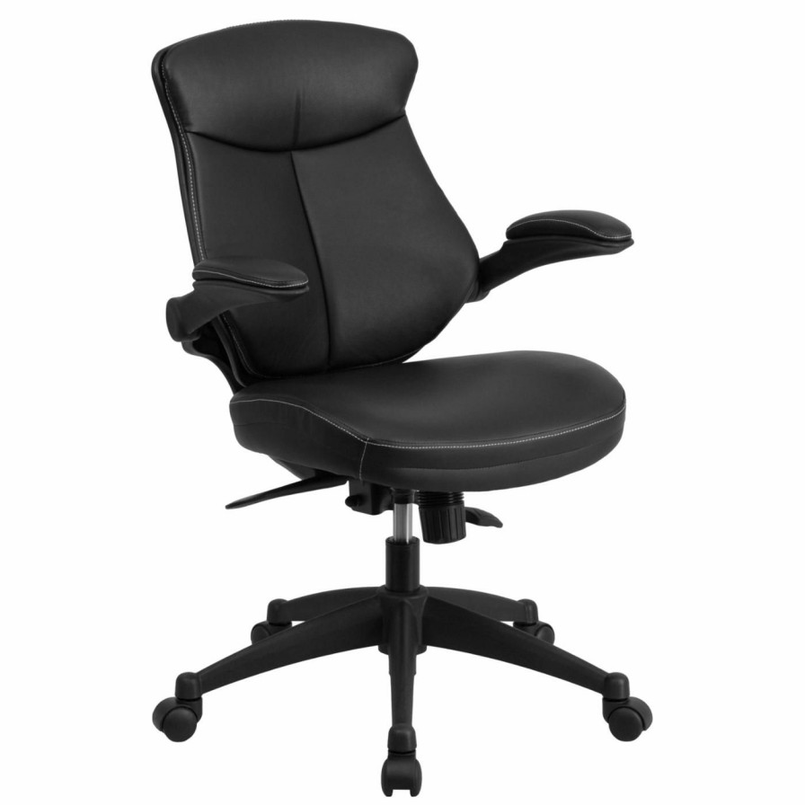 Office Chairs * | Top 10 Executive Chairs Flash Furniture Mid-Back Leather Executive Swivel Office Chair With Back Angle Adjustment And Flip-Up Arms