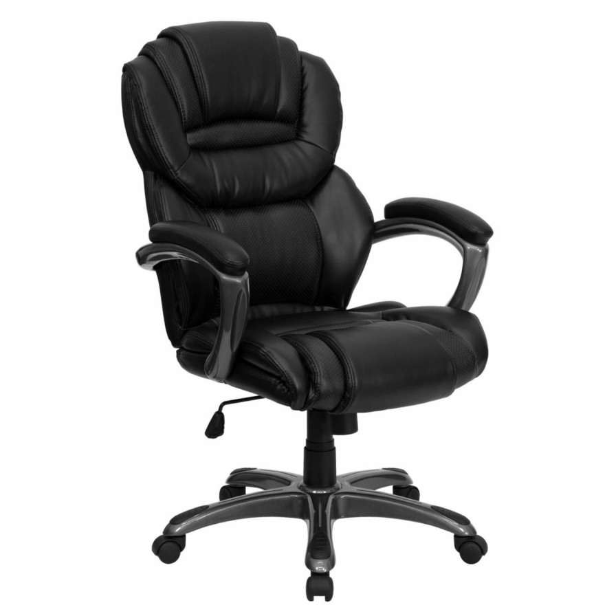 Office Chairs * | Cheap Executive Chairs Flash Furniture High Back Executive Office Chair With Leather Padded Loop Arms