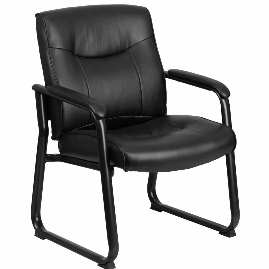 Task Chairs * | Discount Task Chairs Flash Furniture Hercules Series Big & Tall Leather Executive Side Chair With Sled Base